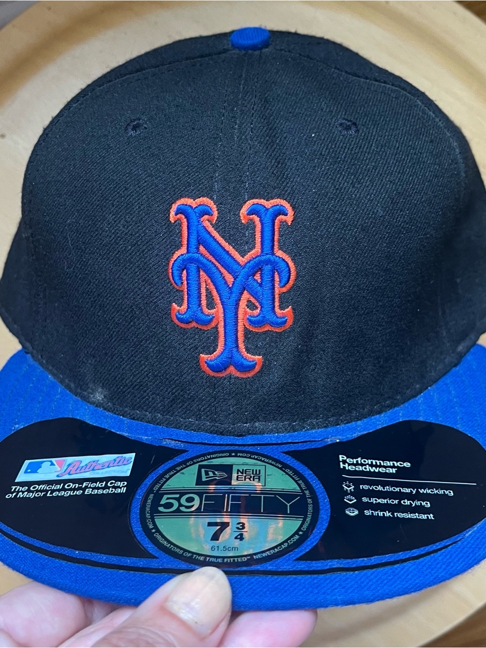 New York Mets MLB New Era 59FIFTY On Field Fitted Hat - Black/Blue 7 3/4 NEW